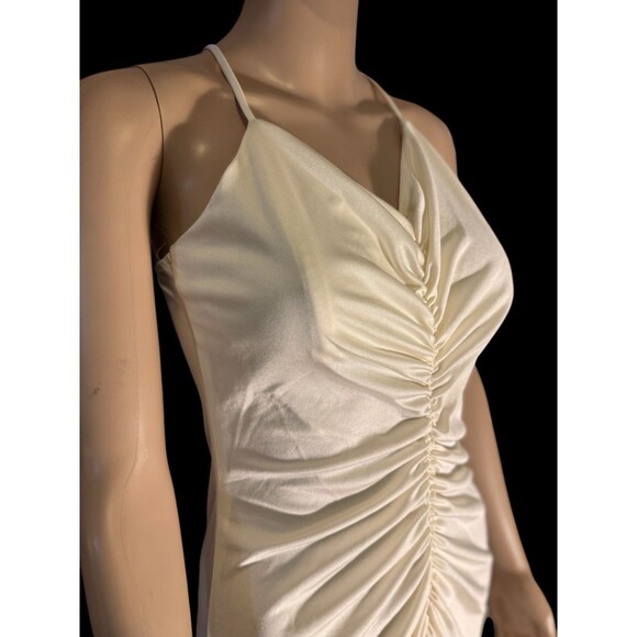 VTG 70s Woolite Maxi Dress White Pleated Asymmetrical Dress Cottagecore Marylin - Picture 12 of 16